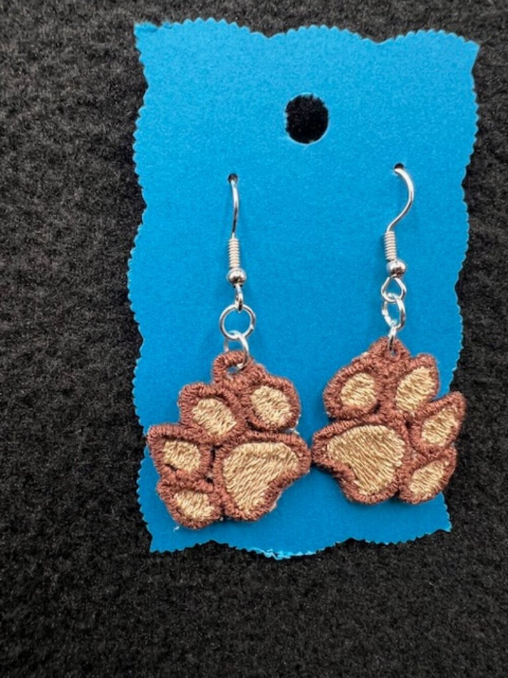 Homemade Brown & Tan Paw Print Lace Earrings - Picture 3 of 8